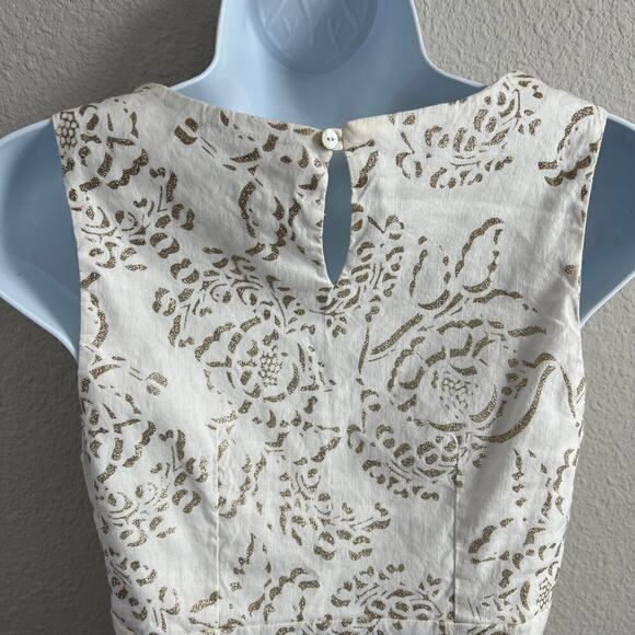 120% Lino Linen Blend White Floral Glitter Dress Women's 40 US 4 Sheath Modest - Picture 4 of 7